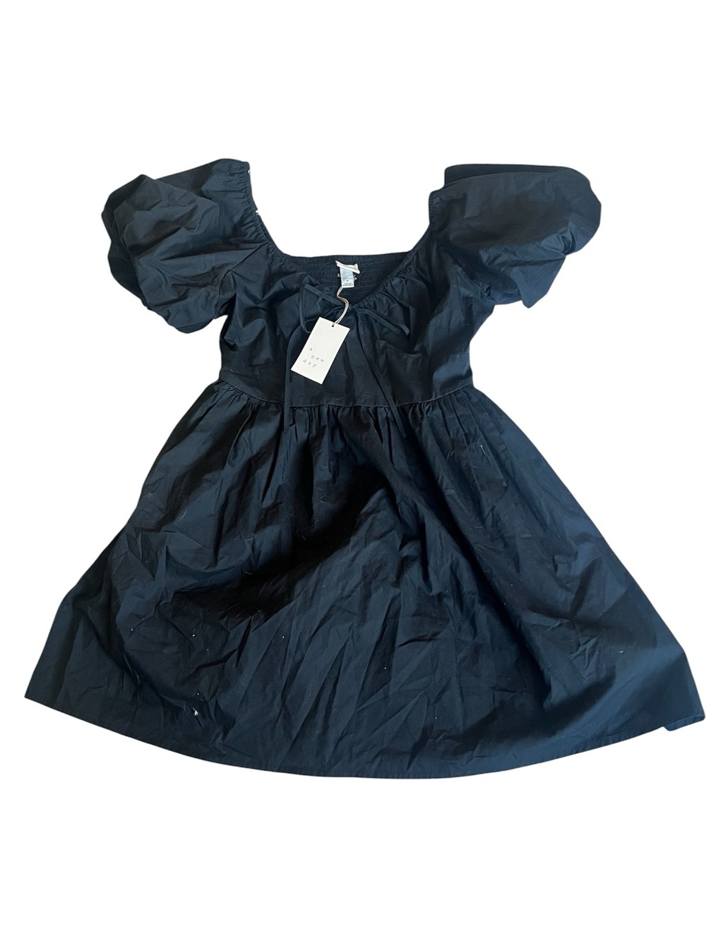 Black Puff Sleeve Cotton Dress